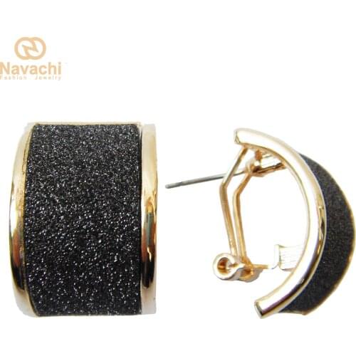 Navachi Black Flash Powder Square Bow Buckle Ear Stud Earrings SMT1455