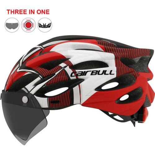 Outdoor Road Mountain Bike Helmet with Rear Light In-mold Riding Cycling Helmet with Visor & TT Lens Sports Mtb Bicycle Helmet