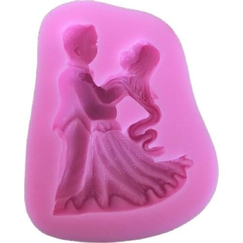 Love Bride And Bridegroom Dance Silicone Cake Mold Wedding Cake Decoration 3D Fondant Mold 8.5x6.8x1.5cm Chocolate Mold E818