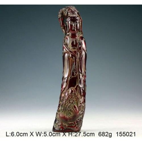 Elaborate Collectible Decorated Chinese Handwork Artificial Amber Resin Kwan-yin Dragon Statue