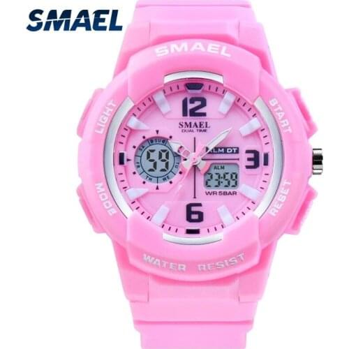 SMAEL Mens Watches Childrens Model Luminous Hands Digital Dual Display LED Luminous Dial Waterproof and Shatter-Resistant