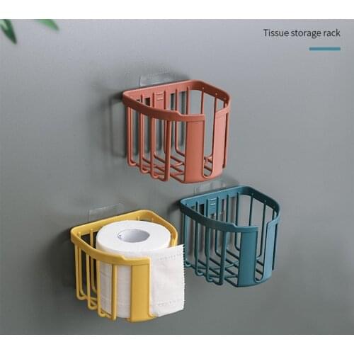 Bathroom Toilet Paper Rack Wall Mounted Adhesive Organizer No-Drill Leachate Large Capacity Plastic Tissue Holder Hanging Towels