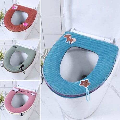 Warm Soft Toilet Cover Seat Lid Pad Handle Zipper Type WC Toilet Seat Cover Mat Bathroom Accessories Cotton Leather для туалета