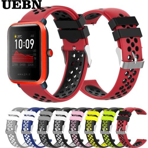 UEBN 20mm Sport Silicone Replacement Breathable Band For Huami Amazfit bip S Strap Bracelet for Amazfit GTS&GTR 42mm watchbands