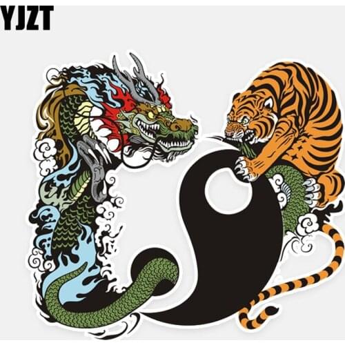 YJZT 17CM*15.5CM Dragon And Tiger Fashion Reflective Animal PVC Car Sticker Decal 5-0509