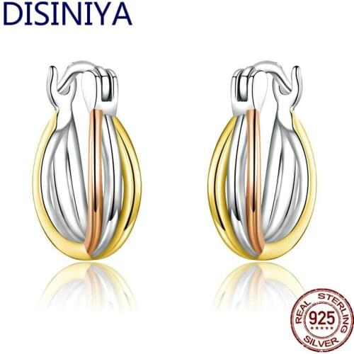Disiniya Real 925 Sterling Silver Bicolor Earrings for Women Statement Fine Jewelry Brinco earring Women Gift 2021 ESCE37719