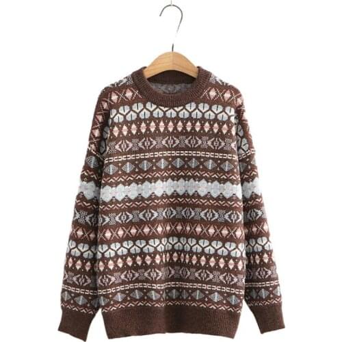 Women Sweaters Geometry Embroidery Knitted Pullover Korean 2020 Autumn Winter Long Sleeve O-neck Casual Office Ladies Top