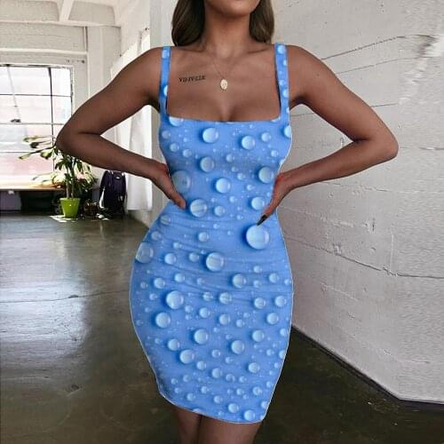 KYKU Water Drop Dress Women Abstract Sundress Blue Halter Sleeveless Harajuku Vestido Sexy Womens Clothing Plus Size Beach