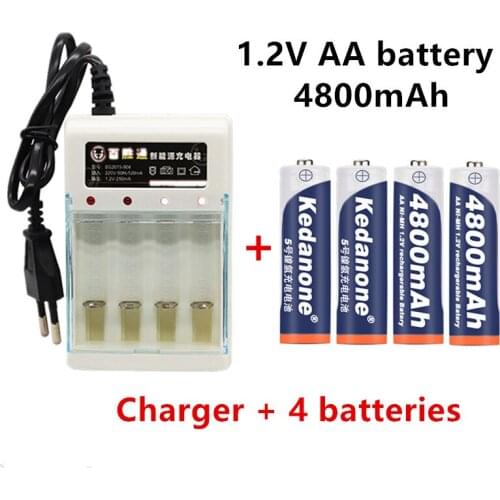 1.2V 4800mAh NI MH AA Pre-Charged Rechargeable Batteries Ni-MH Rechargeable 1.2V AA Battery For Toys Camera Microphone+charger