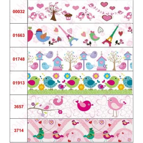 16mm-75mm Love Bird Owl Cute Animal Sweet Heart Flower Printed Grosgrain/Foe Ribbon DIY Valentines Day Party 50yards/roll
