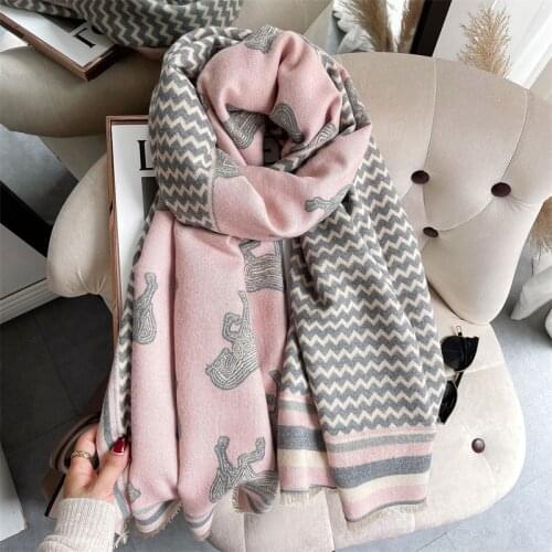 2021 Winter Scarf Cashmere Women Horse Print Geometric Thick Warm Shawls Lady Wraps Brand Stoles Female Pashmina Blanket New