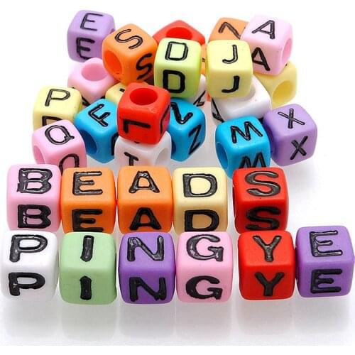 250 Assorted Alphabet Letter Acrylic Cube Beads 6X6mm