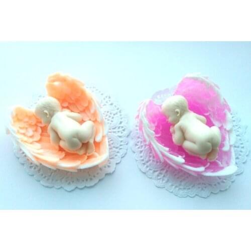 3D sleeping baby in wings silicone mold fondant cake decoration sweet baby DIY soap mold
