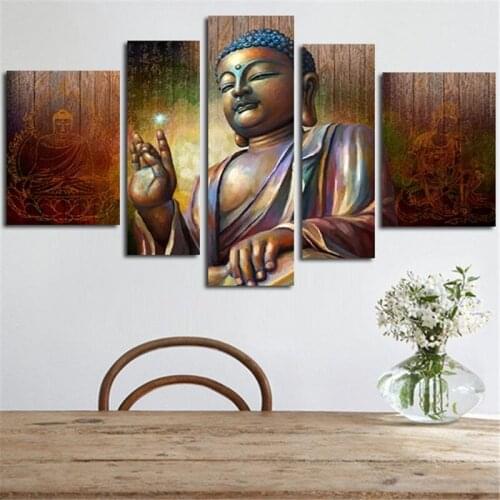 5 pieces of household adornment wall art large hd Buddha modular print canvas painting painting the living room