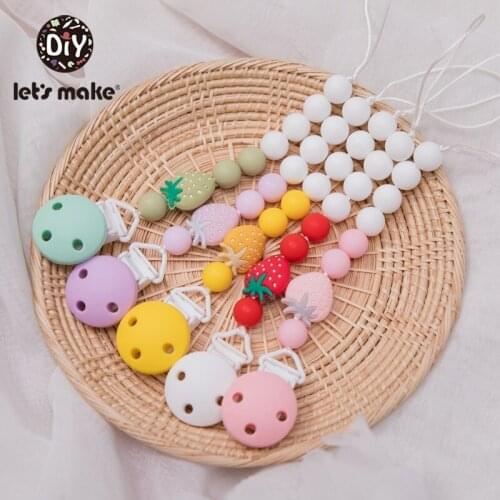 Lets Make 5pcs Strawberry Pacifier Clips Baby Silicone Pacifier Holder Kids Toy Pacifier Chain Baby Teether RIngs For Infant