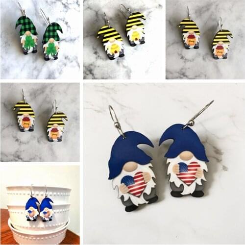 American Independence Day Flag Acrylic Bekind Bee Gnomes Earrings