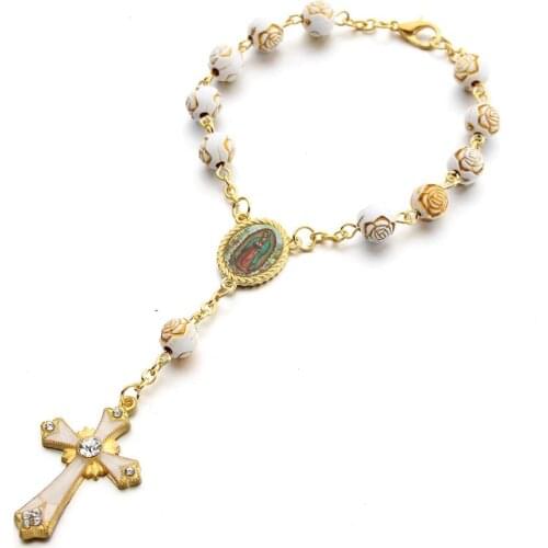 Angel baptism favorsgold rose beads more color communion favors recuerditos para bautizo finger rosaries christening favors