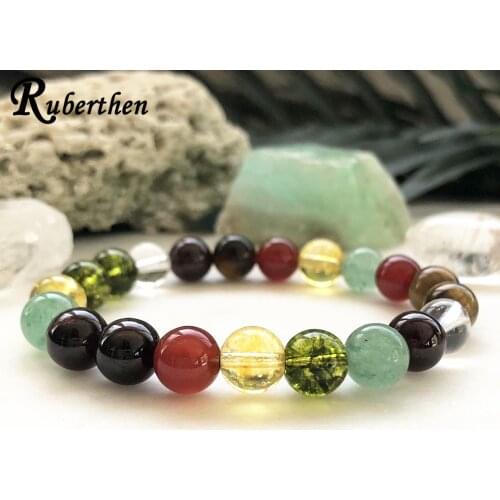 Ruberthen Natural Gem Stone Mixed Bracelet Women`s Natural Crystal Mala Bracelet Handmade Yoga Balance Protection Bracelet