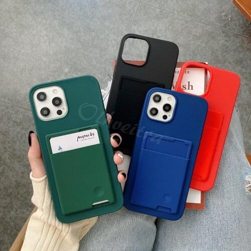 Card Holder Slot Cover For iPhone 12 Mini 11 Pro Max SE 2020 XS MAX X XR 7 8 6 6S Plus 5 5S Case Wallet Pouch Silicone TPU Funda