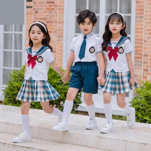 Kid Jk Sailor Dress Boys Girls Japanese Korean School Uniform Pleated Skirt Navy Short Sleeve Kawaii Class Clothes Suit Anime
