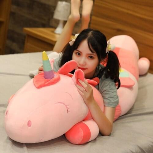 1pc 80-120CM Creative Hair bug Unicorn Plush Toys Stuffed Soft Animal Unicorn Long Pillow for Kids Girls Sleeping Birthday Gift