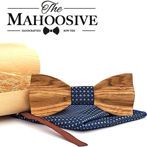 Mahoosive Personality Wooden Bow Ties For Men Wedding Neckwear Accessories Novelty Handmade Solid Zebra Wood Bowtie Cravat