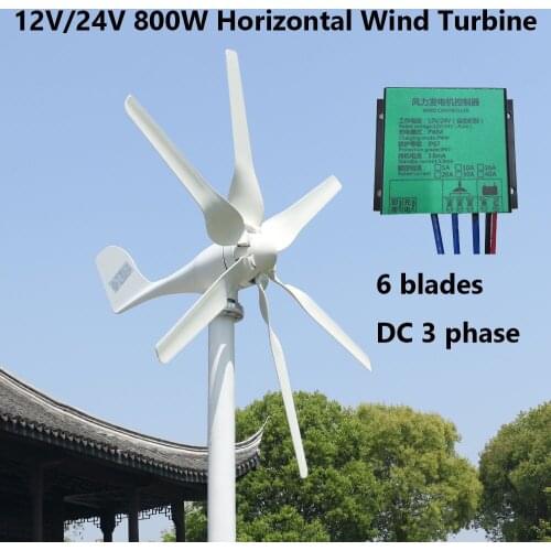 Free energy 800w Horizontal wind turbine 3 phase AC 12v 24v with 12V 24V Auto wind controller for home use or streetlight