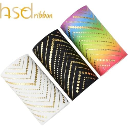 HSDRibbon 75MM 3 inch custom printed Twill dots gold Foil Printed on Grosgrain Ribbon