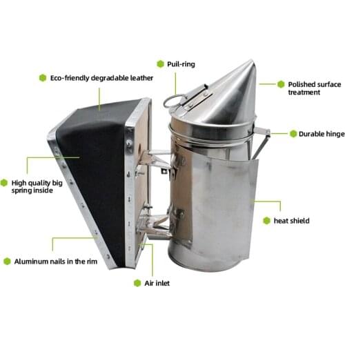 Top Quality Stainless Steel Bee Smoker with Heat Shield Beekeeping Equipment Beekeeper Tools Beehive Smoker to Calm Honey Bees