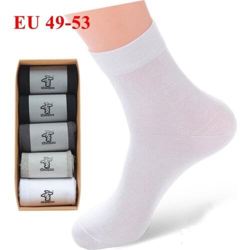 Summer Thin EU 49-53 Large Size Mens Crew Socks Solid Gray White Black 6 Pairs Breathable Light Cotton Mens Dress Socks