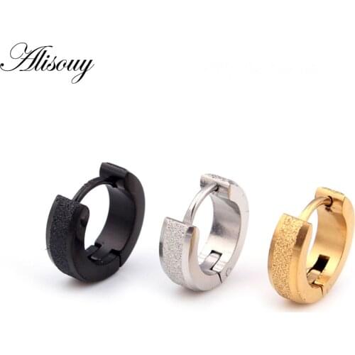 Alisouy 2 pieces Men Women Unisex Fashion Stainless Steel Matte Charm stud Huggie Earrings Scrub cute small ear fashion jewelry