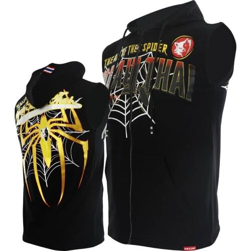 VSZAP New Sleeveless Men Boxing Spider Vest Hooded Sweatshirt MMA POWER Team Fight Wear Tiger Muay Thai Tops Tank