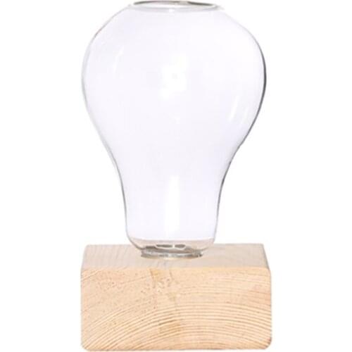Nordic Mini Glass Clear Bulb Shape Flower Vase Plant Bottle Hydroponic Terrarium Container Holder With Wood Stand Desktop