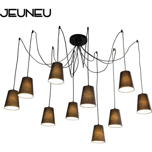 Modern Simplicity Large Black Spider Braided Pendant Lamp E14 LED DIY 10 Heads Clusters of Fabric Shades Hanging Lamp Lighting