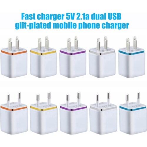 Portable 5V 2.1A Dual USB Ports Color Edge Quick Charging Wall Charger Electroplating Phone Power Adapter Travel Charging Head