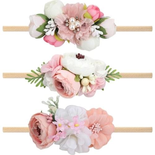 2020 New Girl Newborn Bow tiara Turban bandage Kids Flower bow pearl turban Hair headwrap newborn Accessory
