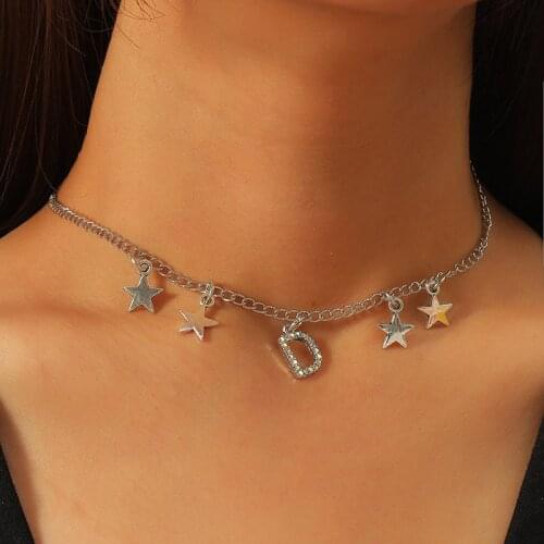 Simple Ladies Star Letter D Pendants Chain Necklaces For Women OL Style Fashion Silver Color Metal Necklace Party Jewelry Gift