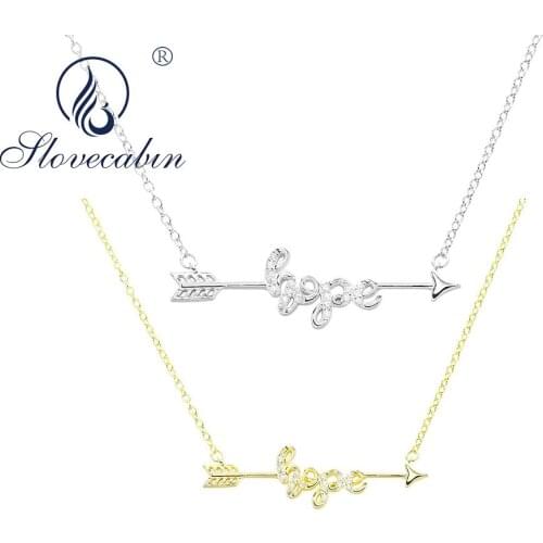Slovecabin 925 Sterling Silver Zircon Letter Hope Pendant Necklace For Women Gift Romantic Cupids Arrow Collier Jewelry Making