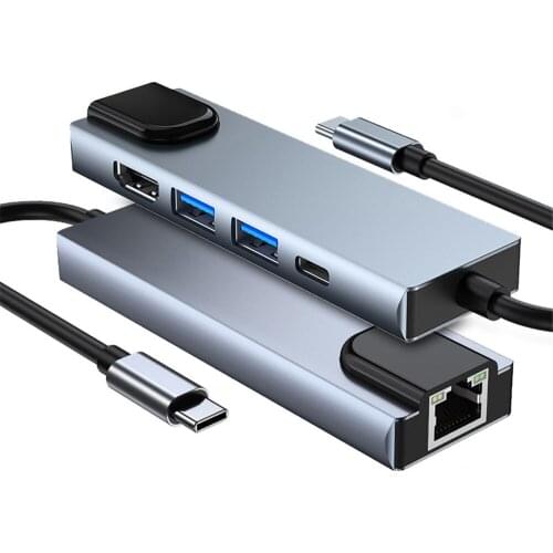 Kebidu Type-C 5 in 1 Hub USB3.0 Multiport Adapter 100M RJ45 Ethernet Network Adapter For MacBook Pro Typec Windows Laptops