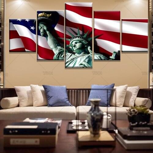 Modern Frame Picture Canvas Print Poster Wall Art Home Decor Living Room 5 Pieces American Flag And Statue of Liberty Painting