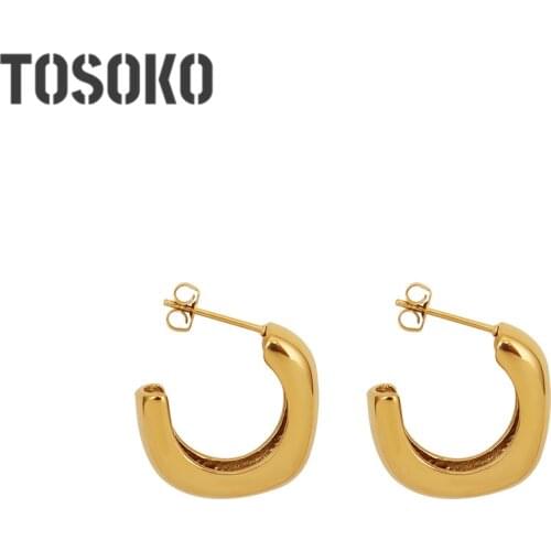 TOSOKO Stainless Steel Jewelry Retro High-Grade C-Shaped Earrings Womens Fashion Earrings BSF463