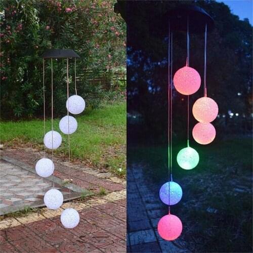 Solar Colorful Butterfly Moon Wind Chime Lamp Outdoor Waterproof Hanging LED Flashing Light String for Garden Holiday Decoration