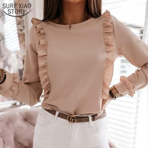 Vintage Woman Shirt 2021 Autumn Fashion Cotton Blouse Women Long Sleeve Slim Solid O-neck Female Korean Tops with OL Style 10620