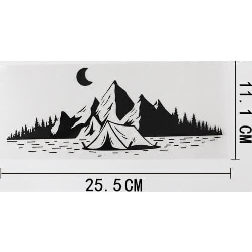 YJZT 25.5CMX11.1CM Camping Travel Mountains Moon Decal Vinyl Car Sticker Black/Silver 8A-1010