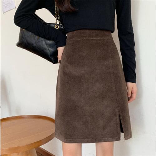 Skirts Women Long Korean Style Leisure Large Size 4XL Students Skirt Pure Color High Waisted Fashion Female Split Hipster Mujer