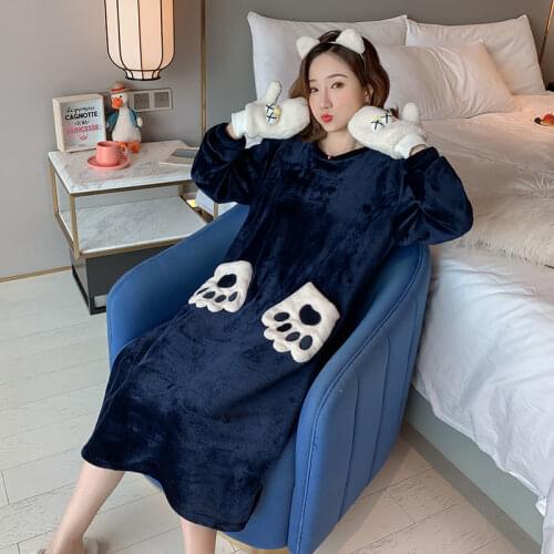 Plus Size 5XL Nightdress Womens Winter Coral Fleece Long Fat Flannel Sleeping Dress Kawail Korea Nightgown Dropshipping