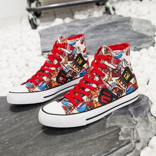 QWEDF Women High Top Canvas Shoes Cute Vulcanized Shoes Classic Flats Canvas Shoes Womens casual sneakers Tenis Feminino X4-06