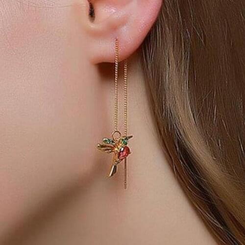 Colorful Bird Earrings Crystal Long Small Bird Earrings For Women Hummingbird Earing Jewelry Cute Animal Dangle Earring N264