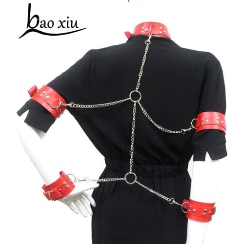 New Vintage Goth Red Faux Leather Collar Chain Necklace Set Sexy Gothic Harness Harajuku Punk Bondage Statement Choker For Women