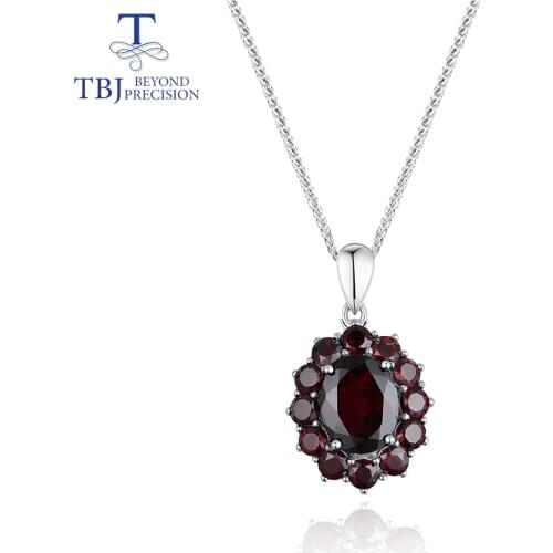 TBJ,natural gemstone black garnet pendant necklace 925 sterling silver fine jewelry for woman birthday party & daily wear